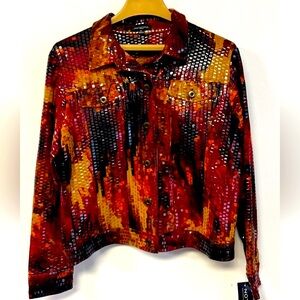Notations New Red and Black W/Clear Sequins Jacket, Size XL